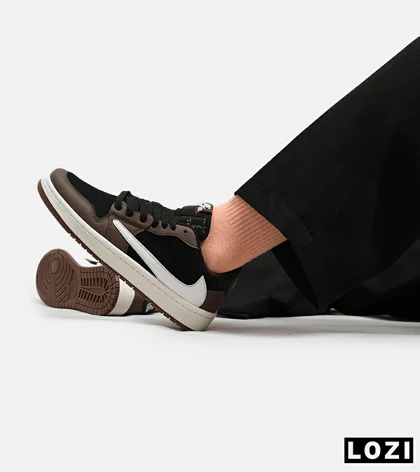 کفش کتانی مردانه قهوه ای مشکی سفید NIKE travis scott