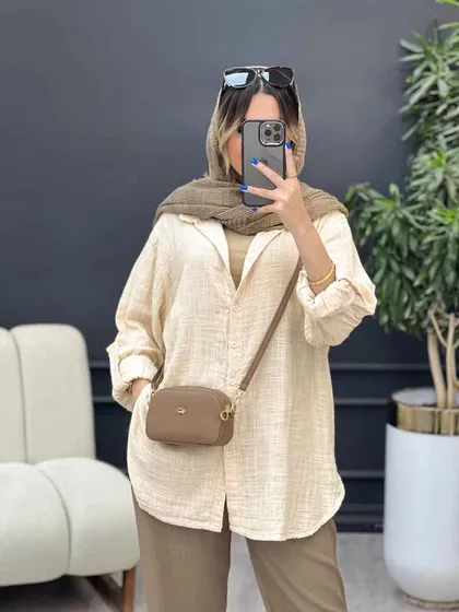 مانتو لینن آبرنگی آستین پاگن