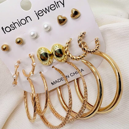 پک 9 جفتی گوشواره طلایی مدل «جامع» | ترکیبی از میخی، حلقه‌ای و فانتزی (اقتصادی)