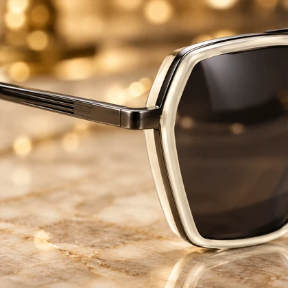 hexagonal black cream men sunglasses