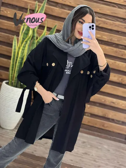 مانتو لینن دکمه چوبی