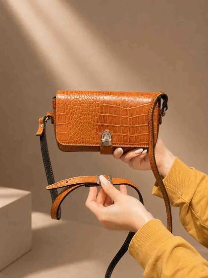 کیف چرم زنانه عسلی نارنجی ابر و بادی سنگی چرم اصل گاوی