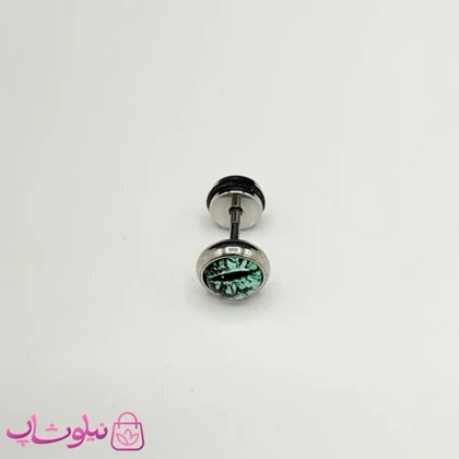 پیرسینگ گوش استیل مدل چشم گربه ای سبز کد 100