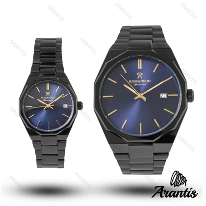 ساعت ست رومانسون مشکی سورمه ای دایمند s-10072