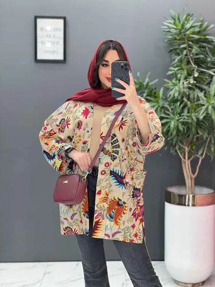 مانتو طرح دار کوک دوزی بغل پاگن