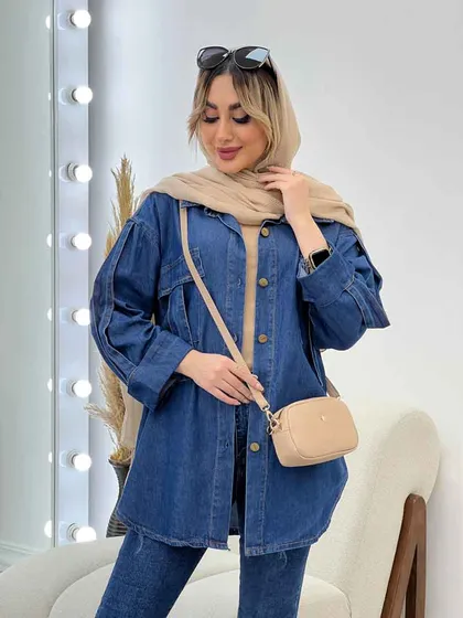 مانتو جین دو جیب آستین پاکتی