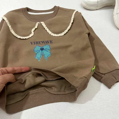 بلوز دخترانه خارجی یقه ب ب توری طرح پاپیون