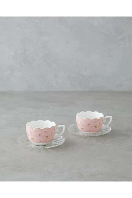 فنجان قهوه دو نفره English Home مدل Charming New Bone China - صورتی