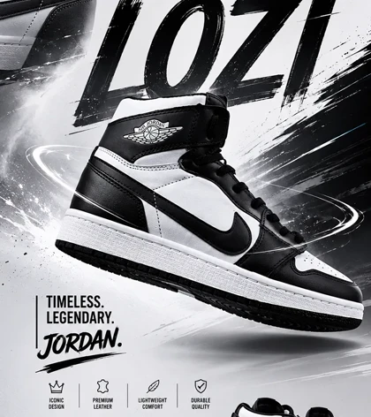کفش کتانی ساق‌دار مردانه و زنانه مشکی سفید NIKE jordan 1 مدل 7680