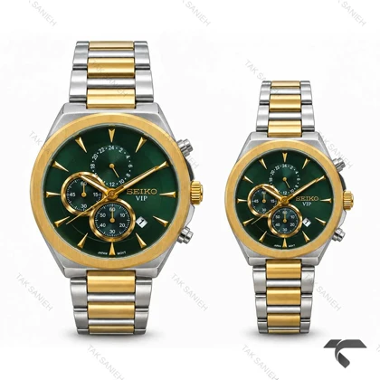 ساعت ست سیکو VIP رفرنس 31696 دورنگ طلایی صفحه سبز Seiko-11462-S