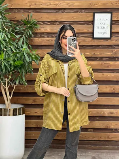 مانتو راه راه دو جیب آستین پاگن