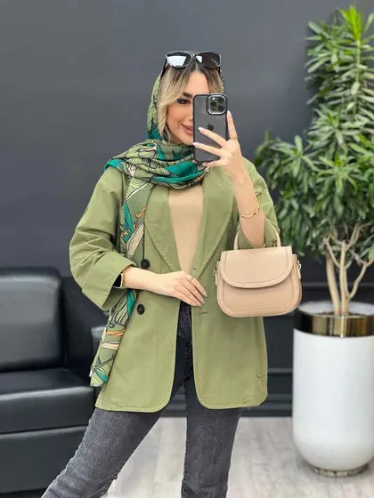 مانتو لینن چهاردکمه آستین پاکتی