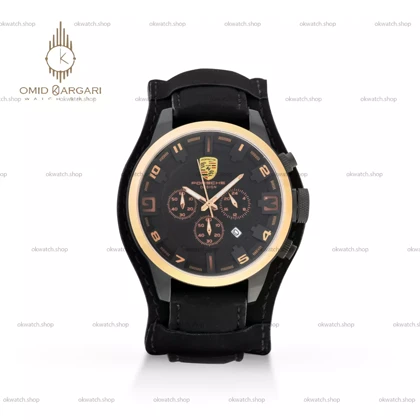 ساعت مچی پورش دیزاین بند جیر صفحه مشکی قاب رزگلد Porsche Design