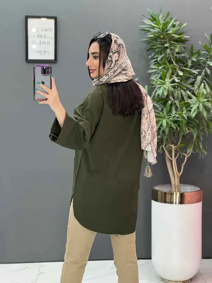 مانتو جلو بسته جیب برش‌دار