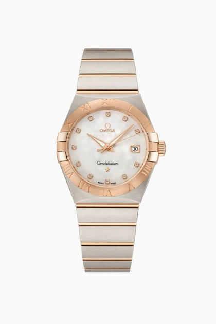 ساعت امگا کانسلیشن مردانه دورنگ رزگلد ایندکس نگین Omega Constellation SilverRosegold