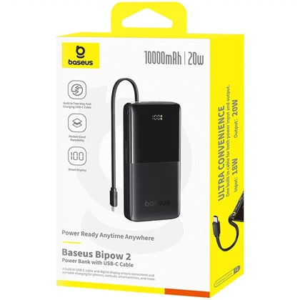 پاوربانک 10000 میلی‌آمپر USB و تایپ‌سی با کابل تایپ‌سی 20 وات بیسوس Baseus PPBD2-1W20 / P10077101113