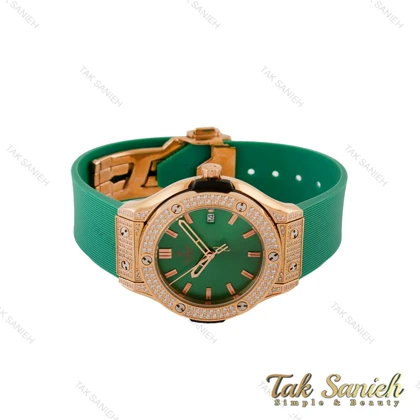 ساعت هابلوت زنانه فول نگین سبز قاب رزگلد Hublot-5136-L