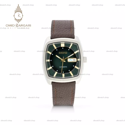 ساعت مچی سیکو دو تقویم بند چرمی صفحه سبز Seiko