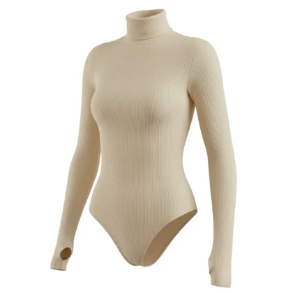 بادی یقه اسکی آستین انگشتی کرم