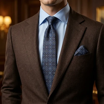 کراوات و پوشت دستدوز طرح گل و مربع برند Massimo Dutti