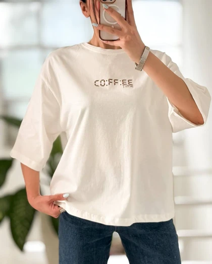 تیشرت باکسی چاپی طرح Coffee