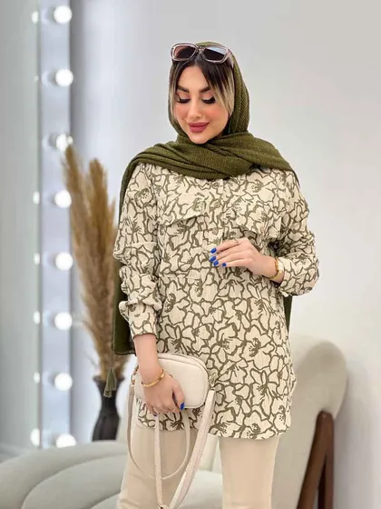 شومیز طرح دار دو جیب