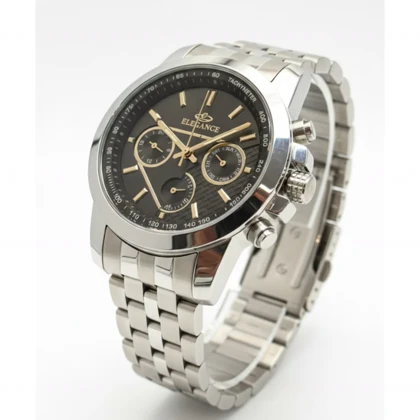 ساعت الگانس مردانه نقره ای صفحه مشکی