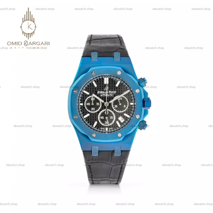 ساعت مچی اودمار پیگه بند چرمی مشکی قاب آبی Audemars Piguet