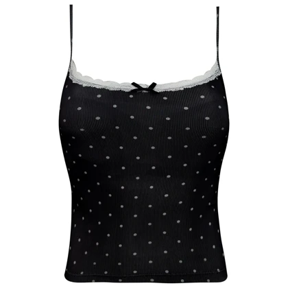 کراپ تاپ زنانه مدل پددار خال‌خالی رنگ مشکی ماییلدا کد 5301-6853