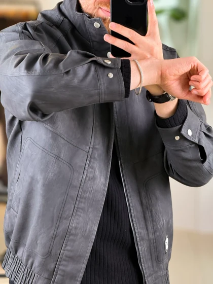جکت چرم ذغالی 6590