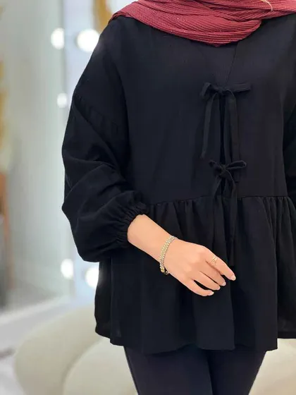 مانتو کمر چین جلو بند دار