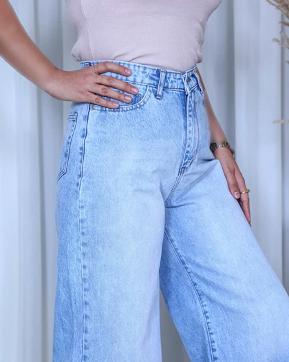 خرید شلوار جین فول بگ زنانه آبی یخی پارچه ترک ice-blue baggy jeans کد 912400
