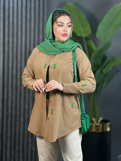 مانتو لینن گلدوزی کاکتوس کد 1633