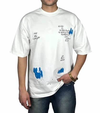 تیشرت آستین کوتاه مردانه سفید طرح دار گرافیکی