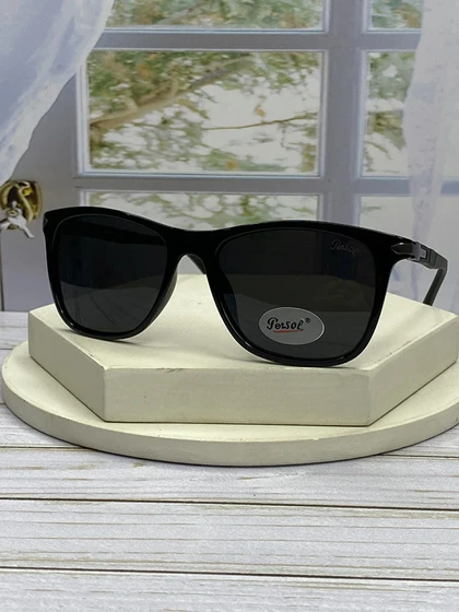 خرید عینک آفتابی پرسول مدل P6808 سایز 53 فریم مشکی براق عدسی پلی‌کربنات UV400 پلاریزه مخصوص رانندگی