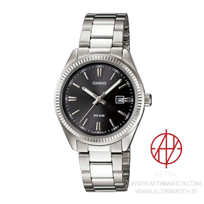 ساعت مچی زنانه کاسیو (Casio) مدل LTP-1302D-1A1 (کلاسیک، تمام استیل، قاب کنگره‌دار، صفحه مشکی)