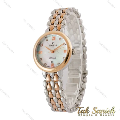 ساعت امگا دویل زنانه دورنگ رزگلد صفحه سفید صدفی Omega-5202-L