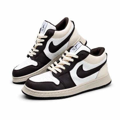 کفش کتانی زنانه مدل جردن وان کرم قهوه ای سفید Nike Air Jordan1