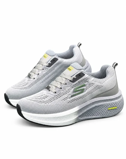 کفش کتانی بزرگ پا اسکیچرز رانینگ زیره بست طوسی روشن SKECHERS