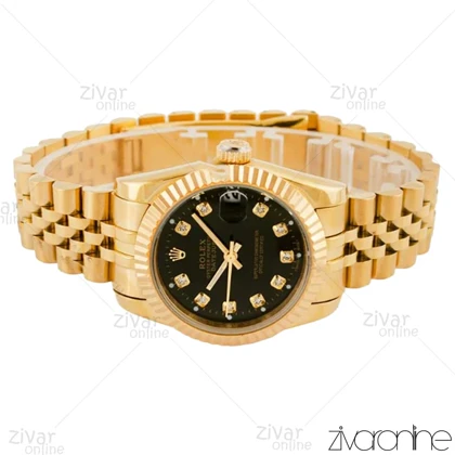 ساعت رولکس دیت جاست زنانه طلایی صفحه مشکی اسمال 104523