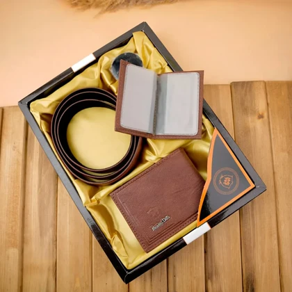 ست چهار تکه کیف پول کمربند و جاکارتی مردانه چرمی massimo dutti-2