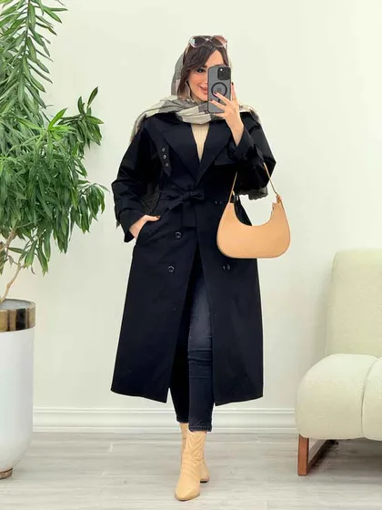 بارانی بلند ژیله پرچ دار ژونا