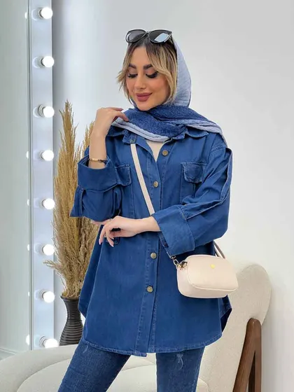 مانتو جین دو جیب آستین پاکتی