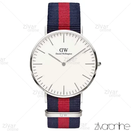 ساعت دنیل ولینگتون مردانه قاب سیلور بند پارچه ای قرمز سرمه ای 103251