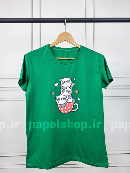 تیشرت نخ پنبه یقه گرد طرح پاندا و قلب