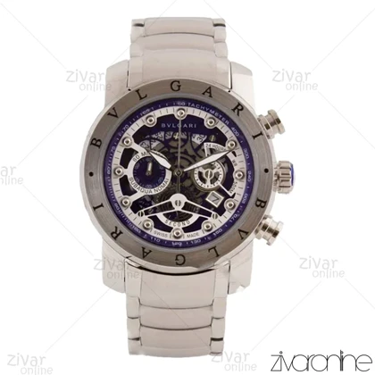 ساعت بولگاری مردانه سه موتوره نقره ای صفحه سفید سرمه ای 103876