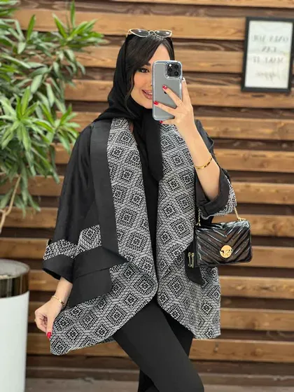 مانتو پانچ ژاکارد سوزن دوزی