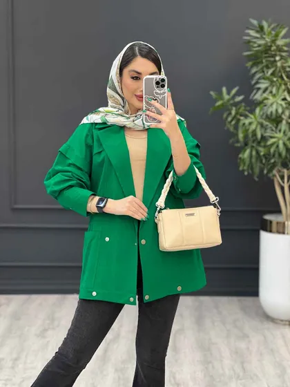 مانتو لینن چهار دکمه سرشونه ژیله دار