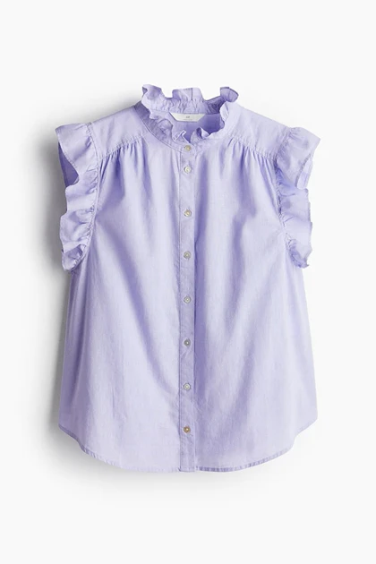 بلوز لینن آستین چین‌دار دکمه صدفی H&M270