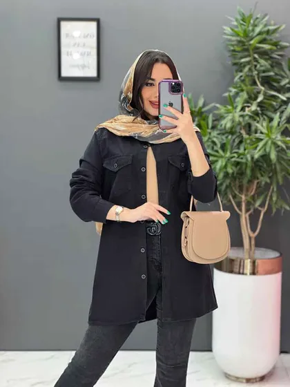 مانتو جین کاغذی جیب دکمه